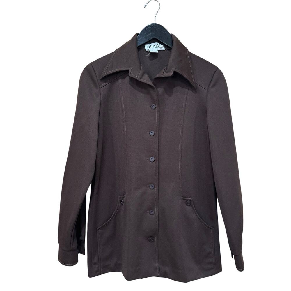 Vintage 70s Brown Polyester Top Shirt Shacket size 12 Small